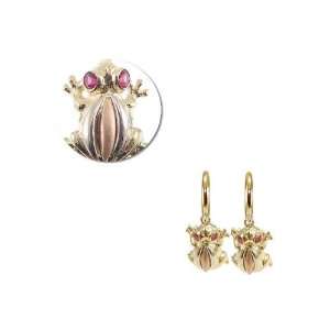  14k Tricolor Gold, Frog Toad Dangling Earring Lab Created 