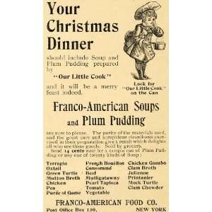  1894 Ad Franco American Soups Christmas Child Chef Cook 