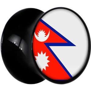  10mm Black Acrylic Nepal Flag Saddle Plug Jewelry
