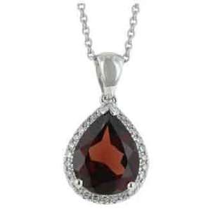 14K White Gold 3.12cttw Round Diamond and Pear Shaped Garnet Necklace