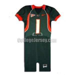  Green No. 1 Game Used Miami Nike Football Jersey Sports 