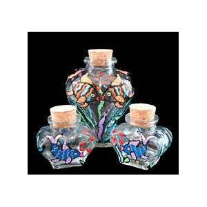Fireworks Design   Hand Painted   Small Heart Shaped Bottle with Cork 
