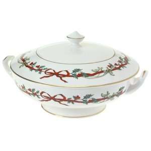 Royal Worcester Holly Ribbons Bone China Vegetable Dish and Cover 