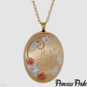  14kt Gold (gf) MOM Etched Flower Locket 18 Necklace 