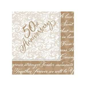 Gold Wishes 50th Anniversary Beverage Napkins 16 ct, 3 ply 