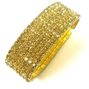  Crystal Accented 7 Row Gold and Champagne Stretch Bracelet 