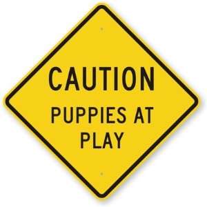   Puppies At Play Fluorescent YellowGreen Sign, 18 x 18 Office