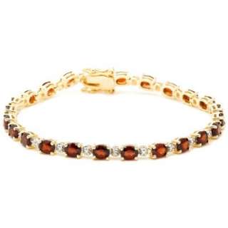  18k Yellow Gold Plated Sterling Silver Garnet and Diamond 