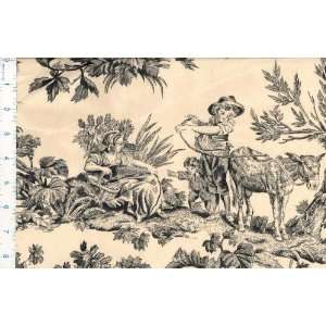  54 Wide Pastral Toile Black/Ivory Fabric By The Yard 