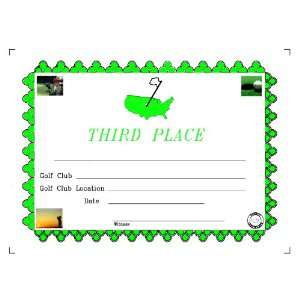  Third Place Golf Award Certificate
