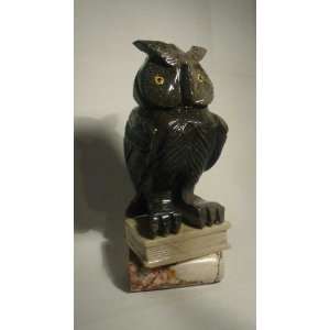  Soapstone Owl on Books Figurine 8.0h Owl Stone Carving 