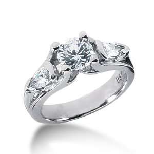  1.55 Ct Diamond Engagement Ring Pear Prong Three Stone 14k 