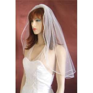  1T Ivory Shoulder Satin Rattail Rhinestone Wedding Veil 