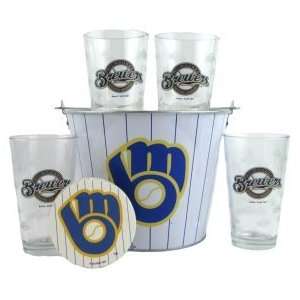  Milwaukee Brewers Pint Glasses and Beer Bucket Set  MLB 