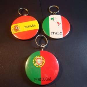  Set of 3 Portugal, Spain, and Italy Flags Keychain/bottle 