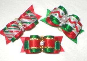 Vals Dog Bows~ 5/8 Christmas Delight Buy 1 or all 3  