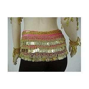   Coins Belly Dance Wrap & Hip Scarf, Simple Classical Style  hot pink