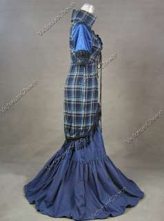   Edwardian Cotton Blend Tartan Satin Dress Ball Gown 177 S  