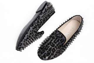 New Fashion Women Spike Punk Studded rivet Loafer flat shoes real 
