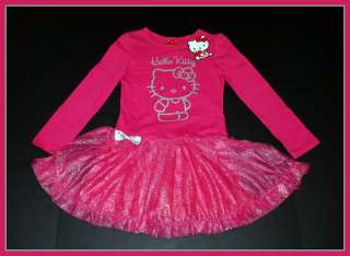 NWT Sanrio Hello Kitty Girls Pink~Silver Sparkle Tutu Ruffle Dress 
