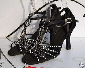 BLACK RHINESTONE 3.3HEELWOMENS LATIN DANCE ING SHOES  