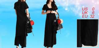 Ladies Black Short Sleeve Scoop Neck Mid Calf Dress XS  