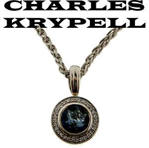 CHARLES KRYPELL DIAMOND & BLUE QUARTZ NECKLACE SS & 14K  