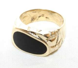 Estate 14K S Gold Genuine Black Onyx Mans Nugget Ring  