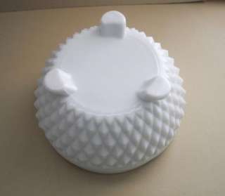 Indiana Glass Diamond Point Milk Glass 3 Toed Crimped Bowl  