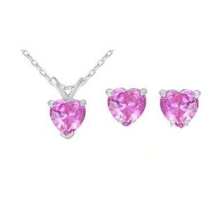 4ct Pink Sapphire Genuine Heart Earrings and Pendant Set 