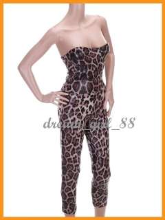   Women Deep Low Cut Plunging Back Leopard Romper Jumpsuit Pants  