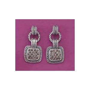   Marcasite Post Dangle Earrings w/Ring Link, 1.125 in long Jewelry