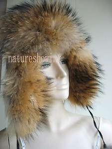 10#Best raccon fur caps/hats fully handmade(natural brown)  