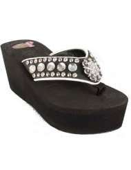 Justin Flip Flops 5512601 Black Madison High Heel with Clear Crystals