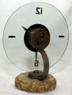 ART DECO HUNGARIAN MOFEM ALARM CLOCK w/ MISTERY CLOCK GLASS FACE 1930 