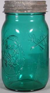 William Hannah SPECIAL RUN Fruit Jar BLUE GREEN Quart  