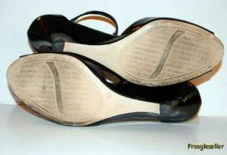 Fioni womens peep toe t strap wedge heels shoes 10 W black  