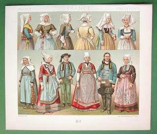 FRANCE Costume of Brittany Brest Chateaulin   1888 COLOR Print A 