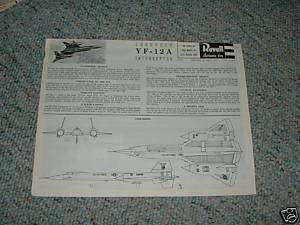 Revell 1/72 YF 12A Interceptor Instruction Sheet  