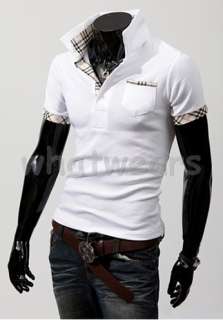 Mens Stand Collar Slim Fit Dress Casual Polo T Shirts M L XL XXL White 