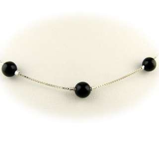 Black Onyx Stone 925 Sterling Silver Box Chain Necklace  