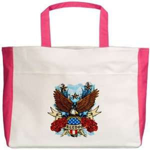  Beach Tote Fuchsia Freedom Eagle Emblem with United States 