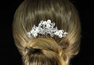Wedding Flower White Faux Pearl Hair Comb T1362  
