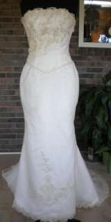 New $1475 Raylia Bridal Light Gold Beaded Strapless Wedding Dress Gown 