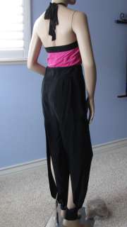 Bebe BLK Slit Back Colorblock Silk Halter Jumpsuit NWT$149  S   