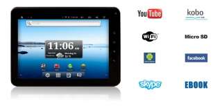 P8 is a tablet PC built up with WiFi, Kobe, EBook, YouTube, Skype and 