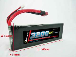 RC Battery 20C 40C 3200mAh 7.4V 2S High Discharge LiPo  