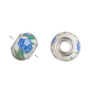 7250 Bead, Dione™, porcelain and silver plated brass grommet, white 
