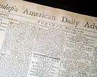 1792 Philadelphia Newspaper GEORGE WASHINGTON Thomas Jefferson ACT OF 