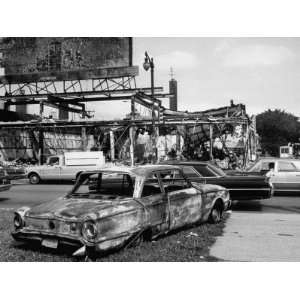 Aftermath of Detroit Race Riots, Gutted Buildings and Burned Cars 